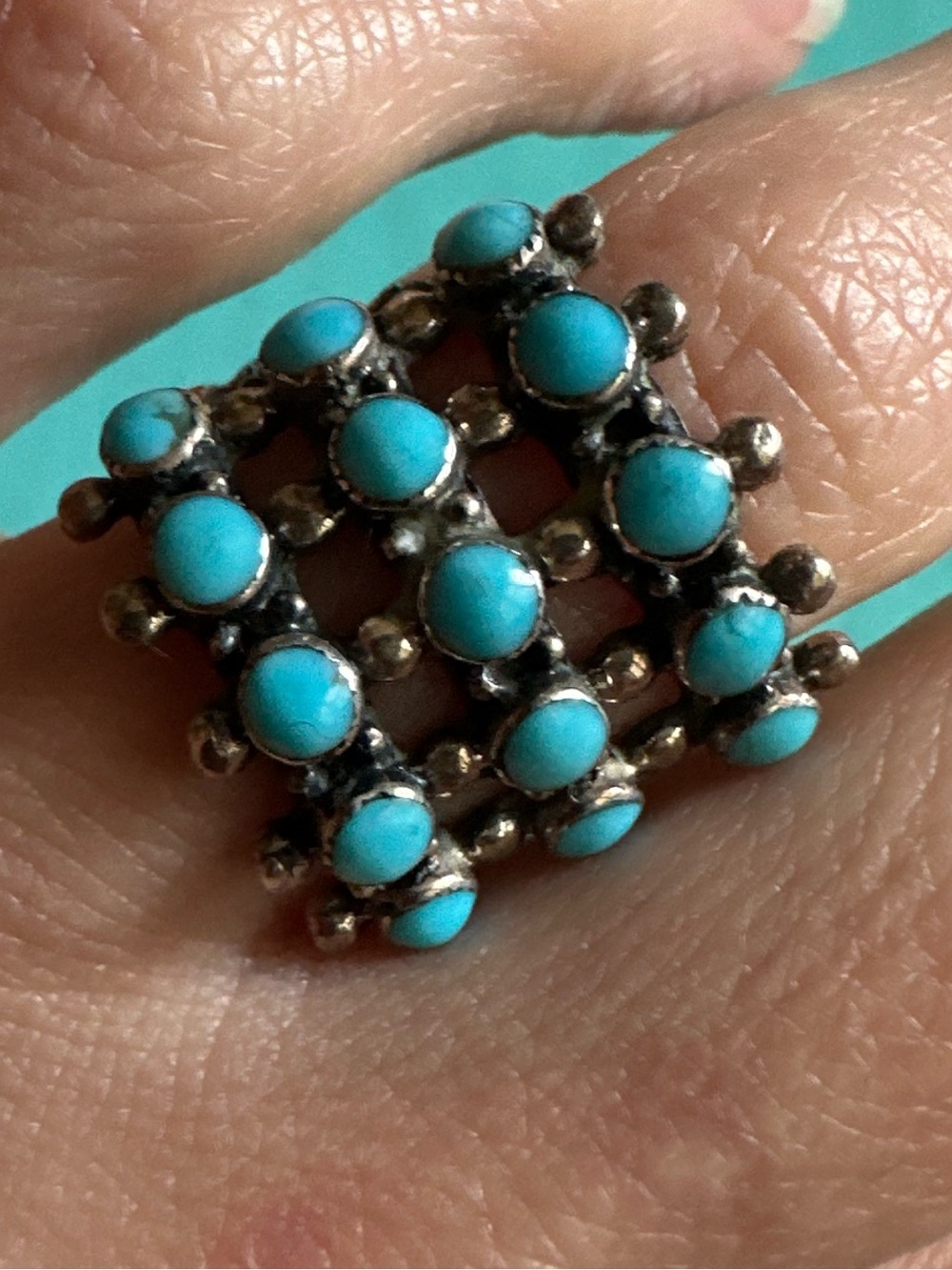 Vintage Zuni Peti Point Sterling Turquoise Ring